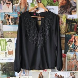 2b Bebe Black Beaded Blouse